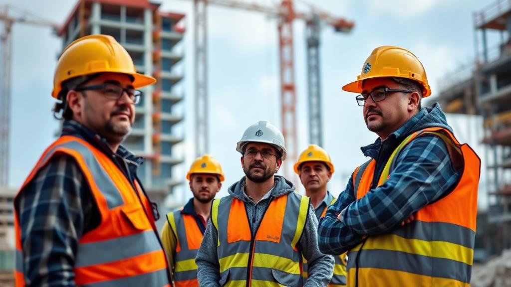 Construction worker using ProtectSmartly safety app at building site