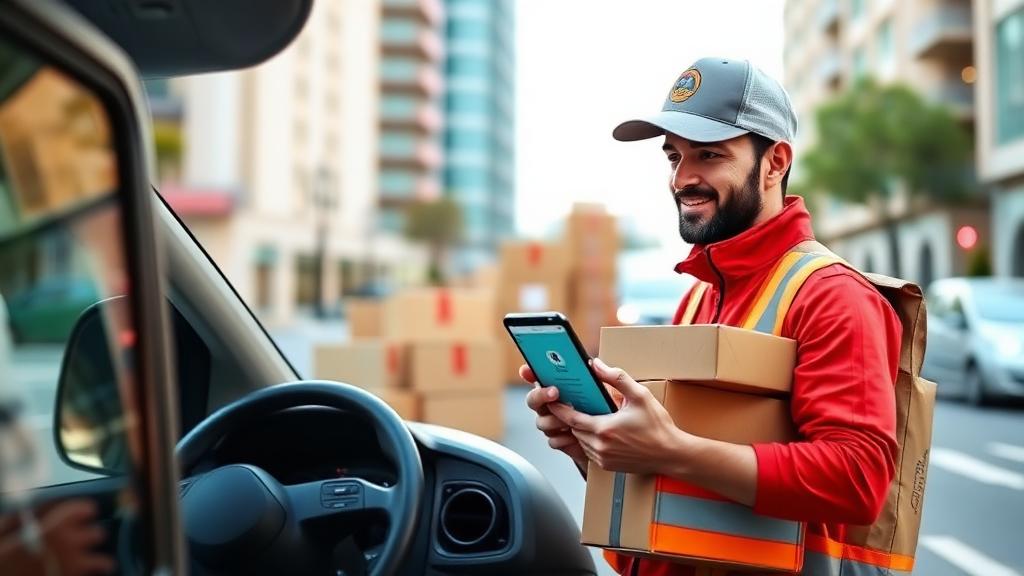 Delivery driver using ProtectSmartly safety app during deliveries