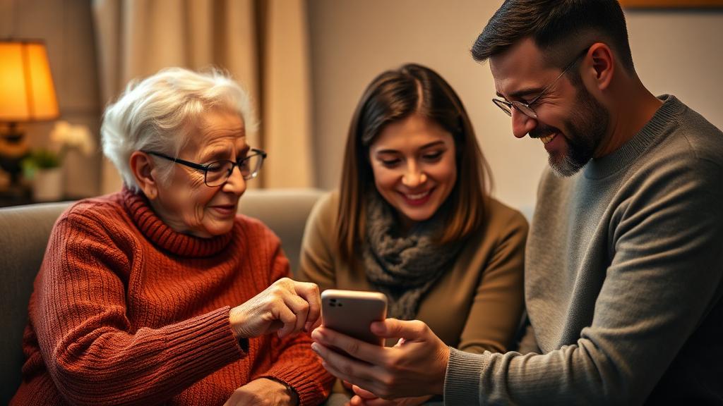 Elderly person using ProtectSmartly with family