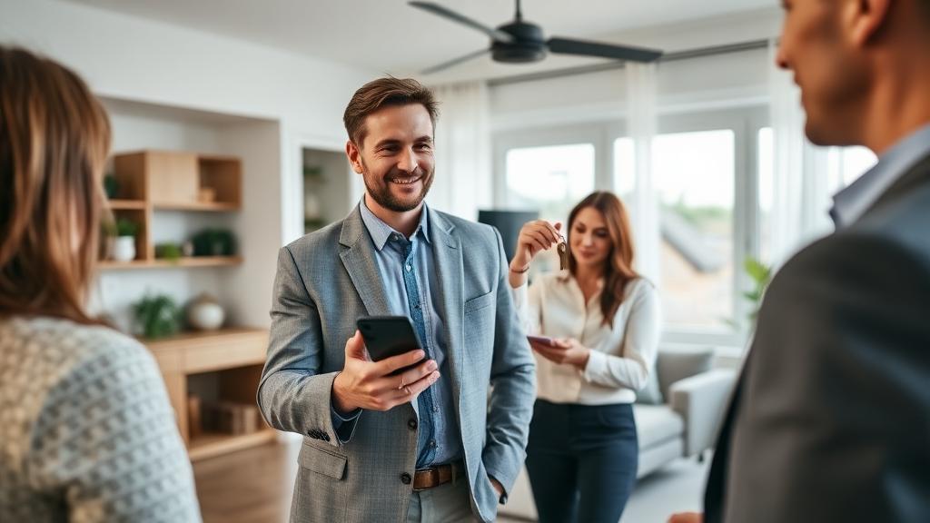 Real estate agent using ProtectSmartly safety app during property showing